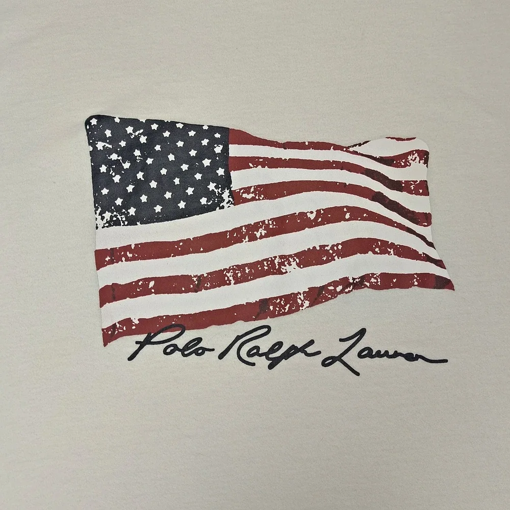 Polo Ralph Lauren Mens 2XLT Off White‎ American Flag Graphic T-Shirt Tall Fit